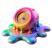 vibrant vintage A clock with its hands melting into a puddle of rainbow-colored liquid. Psychedelic style 4K png