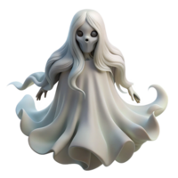 stunning artistic A ghostly figure floating in a dark forest, shrouded in mist, with a pale face and long, flowing hair. Romantic horror style premium png