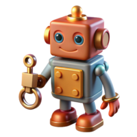 vibrant creative A vintage toy robot with wind-up key and boxy design, lit by warm, nostalgic lighting, in a retro illustration style detailed png