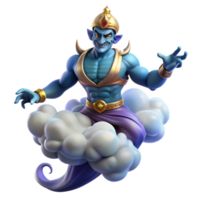 serene creative A powerful djinn emerging from a swirling cloud of smoke, illuminated by flickering torches. Orientalist fantasy art style high quality png