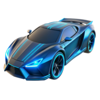 serene abstract A futuristic sports car with glowing neon blue lines, hovering above the ground, sleek and aerodynamic design, cyberpunk style high quality png