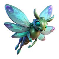beautiful classic A bio-engineered creature with shimmering wings flies through a bioluminescent forest. Soft lighting, fantasy style 4K png