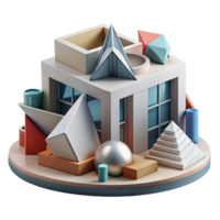 vibrant minimalist Deconstructivist museum, fragmented forms, angular shapes, dynamic composition, daylighting authentic png