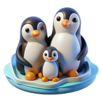 vibrant artistic A family of penguins huddled together on a snowy landscape, rendered in a cute, cartoonish style with simple shapes and bold colors authentic png