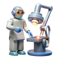 dramatic traditional An AI-powered robotic surgeon performing a delicate operation with precision instruments, lit by a focused surgical lamp. Medical illustration, photorealistic style professional png