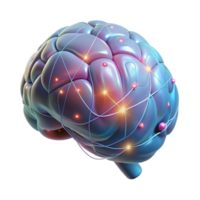 serene minimalist A holographic projection of a human brain, neural pathways glowing and pulsating, dark background with blue and purple hues, medical illustration style detailed png