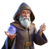 extraordinary minimalist A wise old wizard with a long white beard, holding a glowing crystal orb, in a dimly lit study. Baroque painting style exclusive png