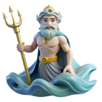 serene minimalist A wise Poseidon with a trident, commanding the waves, classical style, oceanic lighting detailed png