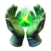 elegant artistic A pair of spectral hands weaving a tapestry of emerald green energy, illuminated by a celestial aurora borealis, in a ethereal art style high resolution png