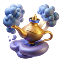 elegant minimalist A powerful djinn emerging from a magic lamp, surrounded by swirling smoke. Islamic art style high resolution png
