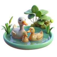 magnificent vintage A family of ducks swimming in a pond, park setting, soft afternoon light, impressionistic style exclusive png