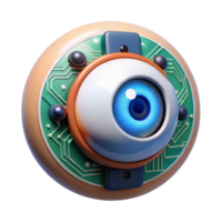 extraordinary modern A bionic eye zoomed in on a circuit board, detailed textures, realistic lighting, cyberpunk aesthetic authentic png