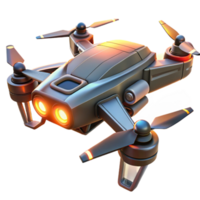vibrant creative A futuristic drone with sleek, aerodynamic lines, equipped with glowing laser cannons, illuminated by the warm light of a setting sun. Photorealistic style high quality png