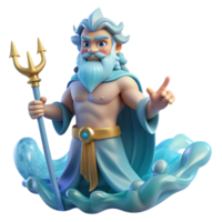 vibrant modern A wise Poseidon with a trident, commanding the waves, classical style, oceanic lighting detailed png