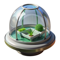 elegant modern Floating spherical greenhouse, transparent glass, hydroponic gardens, internal lighting, futuristic farming authentic png