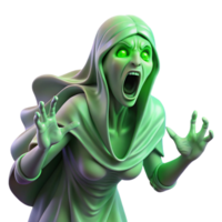 beautiful traditional A sorrowful banshee, wailing in the wind, her translucent form glowing with an eerie green light. Spooky, ethereal lighting. Horror style authentic png