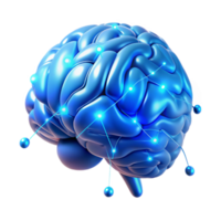 serene minimalist A holographic projection of a human brain rotating, showcasing neural connections, illuminated by blue light, medical illustration style high resolution png