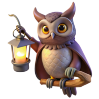 stunning creative A wise old owl perched on a branch, holding a scroll, lit by the soft glow of a lantern hanging from the tree. Mystical fantasy, storybook style genuine png