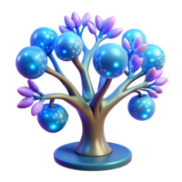 serene creative A bioluminescent tree with glowing branches and pulsating leaves, surrounded by strange, glowing flora, illuminated by a soft blue light in a surreal style high resolution png