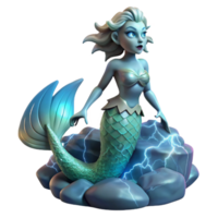 beautiful classic An elegant siren with shimmering scales and hypnotic eyes, perched on a jagged rock amidst a stormy sea, lit by dramatic lightning, in a Romantic painting style exclusive png