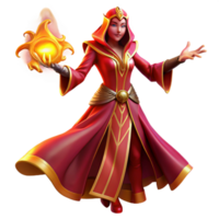 extraordinary artistic A powerful sorceress with flowing crimson robes, casting a spell of shimmering golden energy, under a blood-red sky. Greg Rutkowski style authentic png