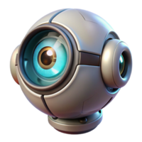 vibrant minimalist A robotic eye gazing intently at the viewer, illuminated by a single light source, in a mysterious, sci-fi style high resolution png