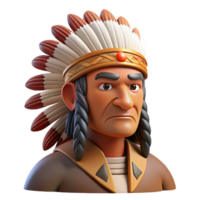 wonderful creative Portrait of a proud Native American chief with feathered headdress and a stoic expression, illuminated by warm sunlight, in a realistic style genuine png