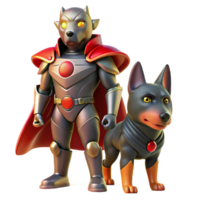 elegant vintage A courageous, canine superhero with armored fur, glowing ruby eyes, confronting a shadowy figure, dramatic backlighting, comic book style detailed png