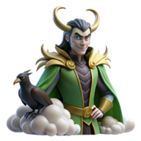stunning modern A cunning Loki shapeshifting into a raven, surrounded by swirling mists and shadows, in a Norse mythology inspired style professional png