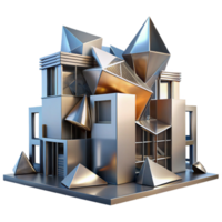 vibrant creative Deconstructivist building with fragmented shapes, metallic surfaces, dynamic lighting, abstract art style original png