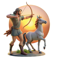 impressive rustic A wise centaur teaching archery to a young nymph, bathed in the warm light of a setting sun, in a classical, Renaissance style professional png