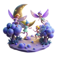 stunning minimalist A group of fairies flying through a moonlit forest, leaving trails of pixie dust, illuminated by the moonlight. Enchanted forest, dreamlike style premium png