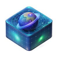 vibrant traditional A holographic projection of a galaxy map, flickering and glitching, dark blue and green hues, data-driven visualization style detailed png