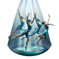 magnificent artistic A group of synchronized swimmers performing an underwater ballet, dramatic spotlighting, graceful, performance art photography style, 4K png