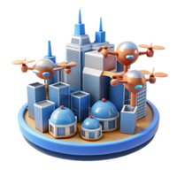 impressive creative A group of drones delivering packages in a futuristic city, daylight, logistical style high quality png