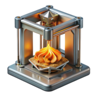 wonderful contemporary A 3D printer creating a complex, intricate sculpture out of liquid metal, illuminated by a bright, orange laser light. Manufacturing, futuristic style exclusive png
