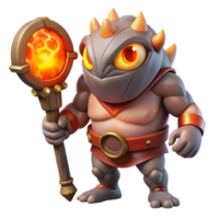 serene abstract A fearsome Cyclops with a single fiery eye, holding a giant club, lit by the glow of a volcano, in a brutal, fantasy art style detailed png