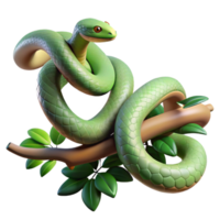 wonderful modern A slithering snake coiled around a branch, rainforest setting, dappled sunlight, hyperrealistic style premium png