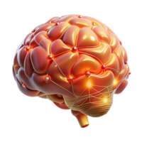 extraordinary vintage A holographic projection of a human brain, intricate neural networks pulsing with light, warm orange and red hues, scientific visualization style high quality png