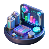 serene contemporary A futuristic interface displaying complex data visualizations, glowing lines and charts, lit by a dynamic, shifting light. Cyberpunk style high resolution png