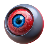 vibrant vintage A close-up of a cybernetic eye, intricate details visible, glowing red iris, realistic style professional png