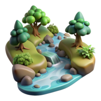 magnificent modern A bubbling stream in a forest, clear water, soft lighting, realistic style exclusive png