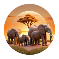 vibrant minimalist A herd of elephants migrating across the African savanna during sunset, depicted in a realistic style with warm, golden light and long shadows high quality png