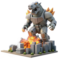 serene classic A giant robot battling a giant monster in a futuristic city, buildings crumbling around them, explosions and fire illuminating the scene. Kaiju style 4K png
