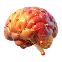 elegant vintage A holographic projection of a human brain, intricate neural networks pulsing with light, warm orange and red hues, scientific visualization style authentic png