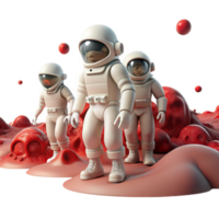 vibrant contemporary A group of space explorers in sleek, white spacesuits, exploring a desolate alien planet, red dust swirling around them, dramatic backlighting, cinematic style professional png