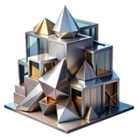 beautiful minimalist Deconstructivist building with fragmented shapes, metallic surfaces, dynamic lighting, abstract art style exclusive png