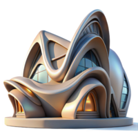 elegant minimalist Zaha Hadid inspired building, fluid forms, parametric design, dramatic lighting, futuristic style high resolution png
