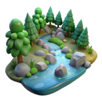vibrant artistic A bubbling stream in a forest, clear water, soft lighting, realistic style original png