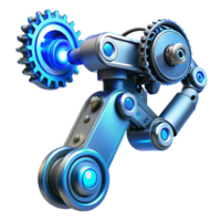vibrant contemporary A complex steampunk robotic arm, extending forward, intricate gears and pistons turning, illuminated by a cool, blue light. Hyperrealistic style original png
